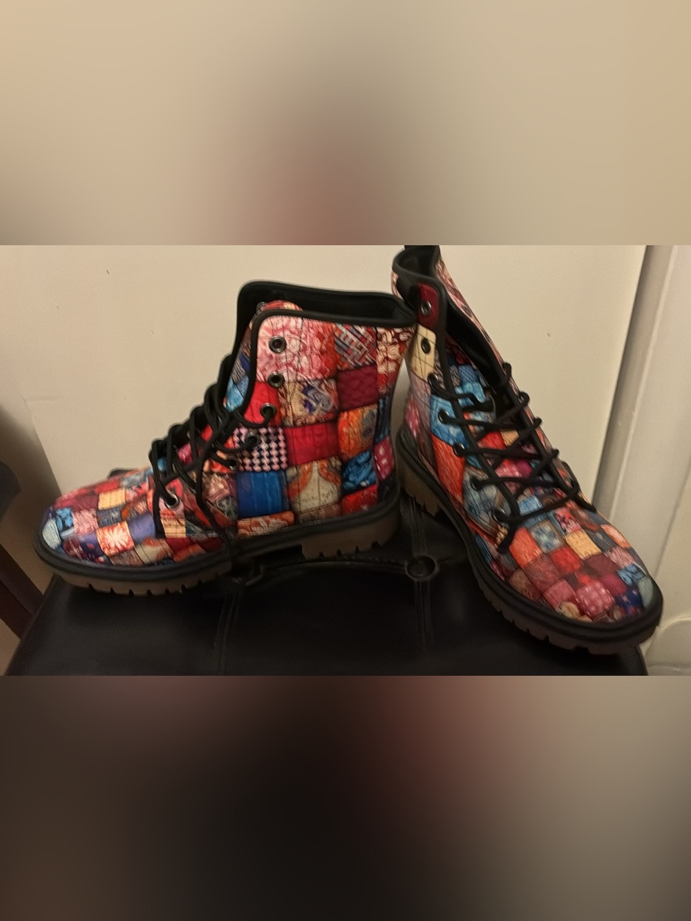 Women’s Multi-Color Patchwork Lace-Up Boots